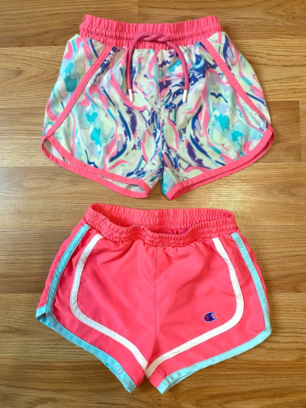 🩷CHAMPION 4T WOVEN SHORTS GIRLS RUNNING SHORTS COLORFUL HOT PINK PACK OF 2!